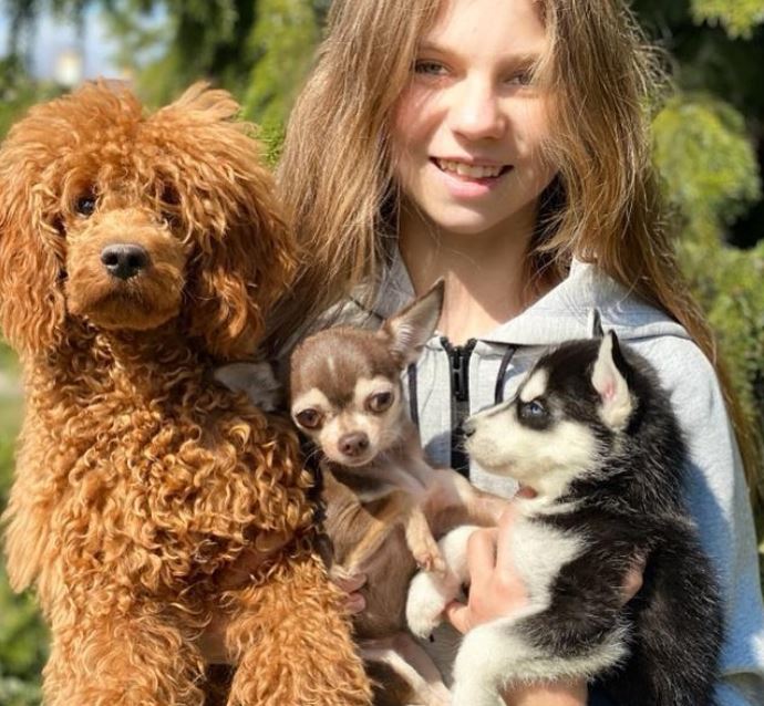 Alexandra Trusova and her dogs