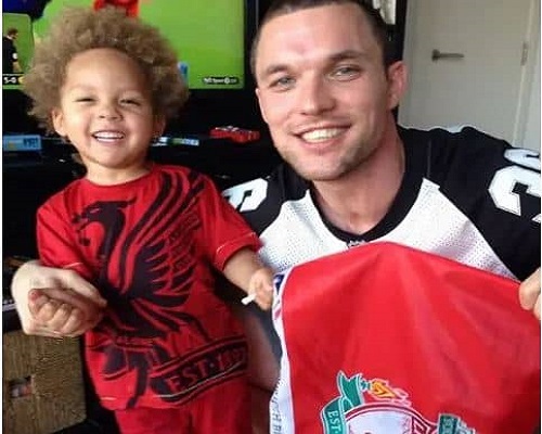 Ed Skrein with his son