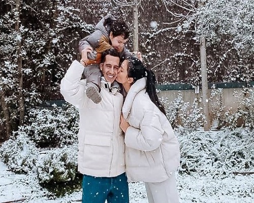 Lucas Vazquez with his wife and baby